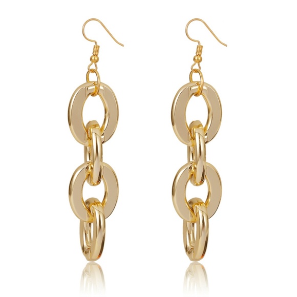 Unique Design//Multi Lock Style Drop Earrings Gold - Picture 3 of 8